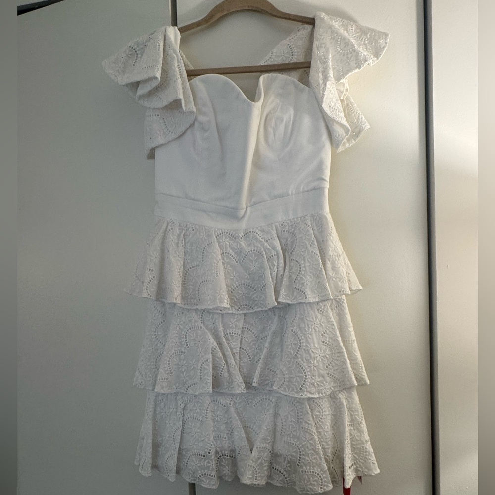 Caroline Constas White Lace Tiered Dress - off shoulder - never worn with tags